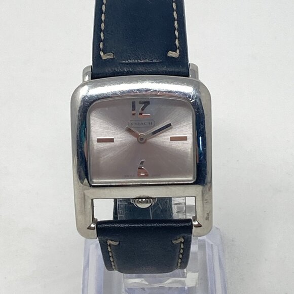 Coach Accessories - Coach Watch Women 29mm Silver Tone Swiss Made Black Leather New Battery 8.25"